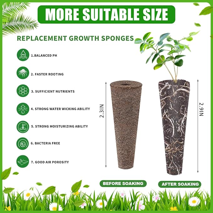 100 Pcs Seed Pods Replacement, Sponges Seed Growth Kit, Grow Sponges for Greenhouses & Germination Equipment, Starter for Indoor Garden System (Black)