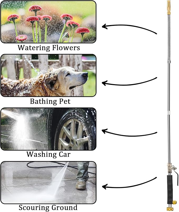 Hbaushun High Pressure Power Washer Wand, Hydro Jet Water Wand Pressure Sprayer,Flexible Garden Watering with 3 Nozzle Universal Hose End,for Car Pet Window Patio Gutter Cleaning Black