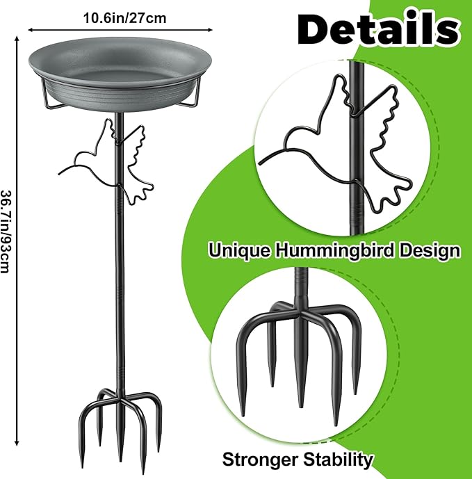 Bird Bath for Outside, 36.7In Removable Freestanding Birdbaths for Outdoors with 5-Pronged Base, Bird Bath Feeder Bowls for Garden Patio Yard Lawn Decor (Grey-2)