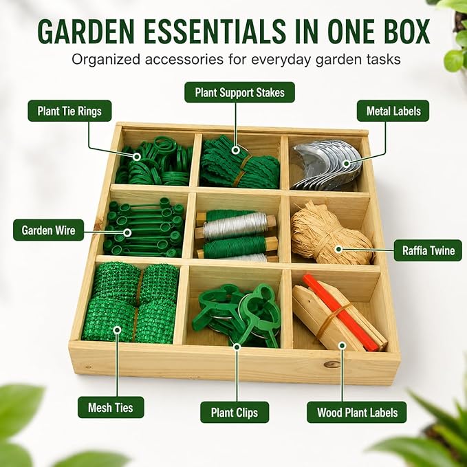 Gardening Gifts for Women Men, 9-Compartment Wooden Garden Accessory Box with Clear Lid, Gardener’s Essentials Organizer, Garden Tools Gift for Mom Dad Grandparents Garden Lovers