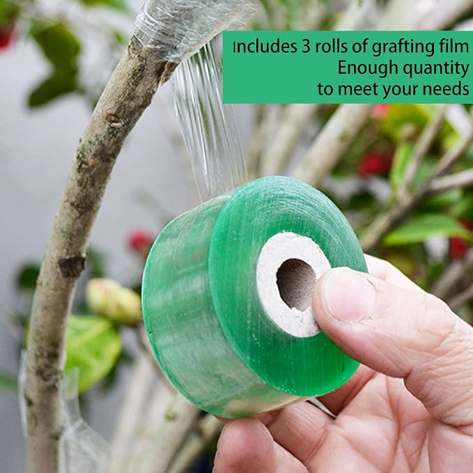 Grafting Tape for Fruit Trees, 3 Pcs Stretchable Floristry Film Elasticity Plants Repair Budding Tape Stretchable Garden Grafting Tape for Floral Fruit Tree Poly Budding (Green)