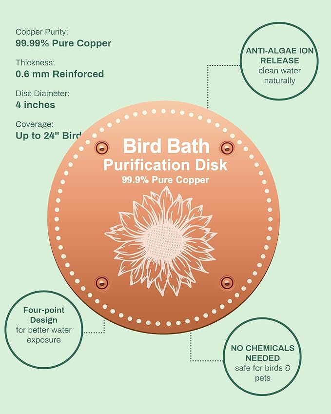 Bird Bath Purification Disk Pure Copper Outside Winter Solar Power Birdbath Hanging Bowl Pedestal Humming Feeder Fountain Cleaner Outside Dispenser Heater Garden Small Large Accessories 4pcs