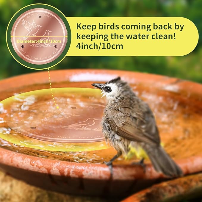 Bird Bath Copper Disk, 99.99% Pure Copper Bird Bath Cleaner, Triple-Point Support, All-Season Water Cleaber for Outdoor Bird Baths & Bowls (4 Pcs)