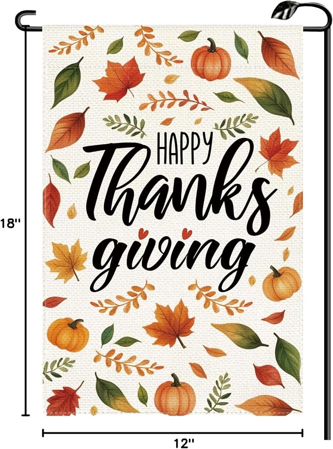 Happy Thanksgiving Garden Flag 12x18 Inch Vertical Double Sided Fall Harvest Autumn Be Thankful Pumpkin Leaves Small Flags Farmhouse Outside Decoration For Yard (ONLY FLAG) GE39