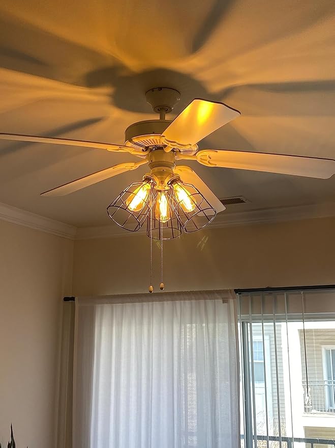 Ceiling Fans Light Covers Metal Shade, Industrial Style Replacement Lamp Guard with Standard 2-1/8" Fitter Size, 6.9" high x 5.1" Diameter, Pack of 4