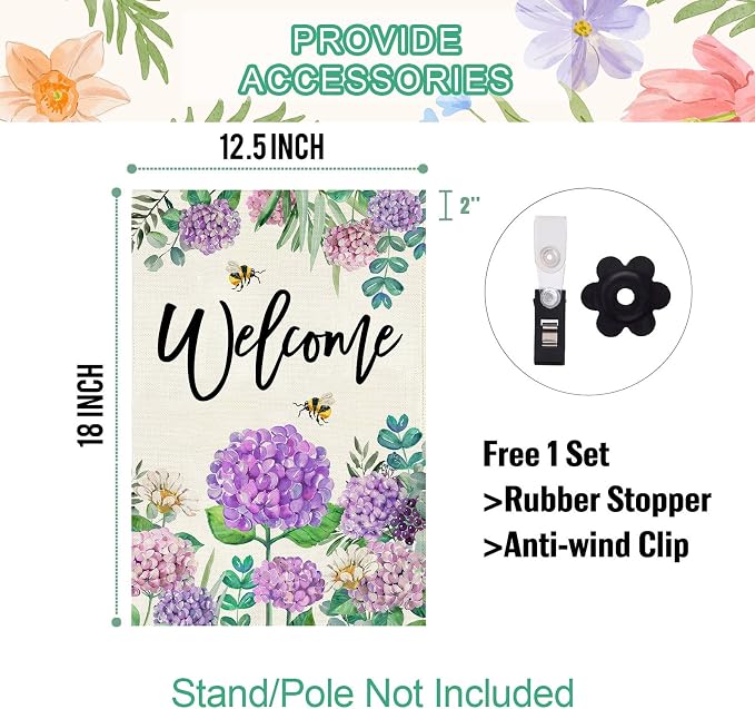 Baccessor Summer Hydrangea Garden Flag Double Sided 12x18 Inch, Purple Flower Floral Welcome Small Yard Flag Burlap Seasonal Farmhouse Yard Outdoor Decoration