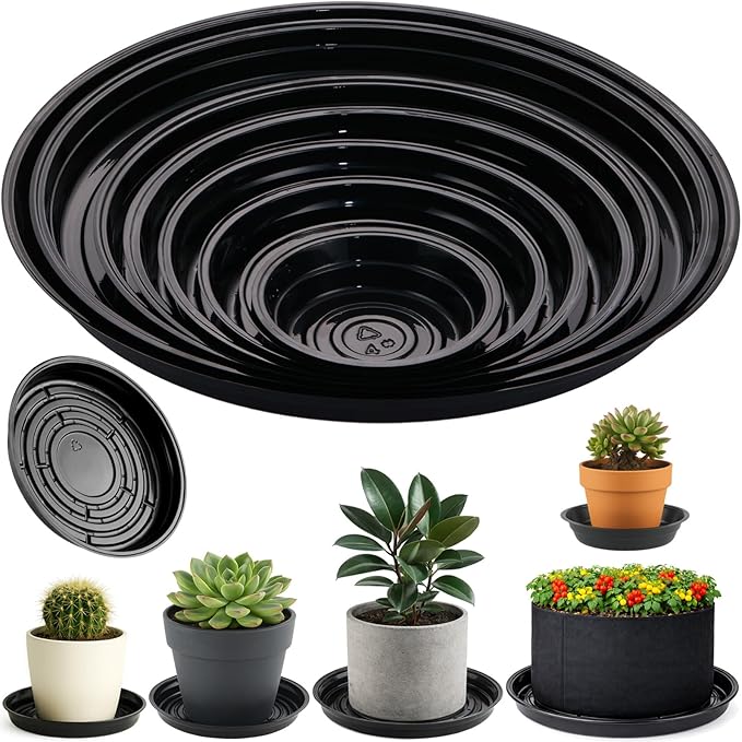 60 Packs 4/6/8/10/12/14 Inches Plant Saucers for Indoor Outdoor Use Heavy Duty Plastic Plant Plate Dish for Planter Bulk Round Flower Pot Drip Trays to Catch Water 4 to 20 Inch, Black