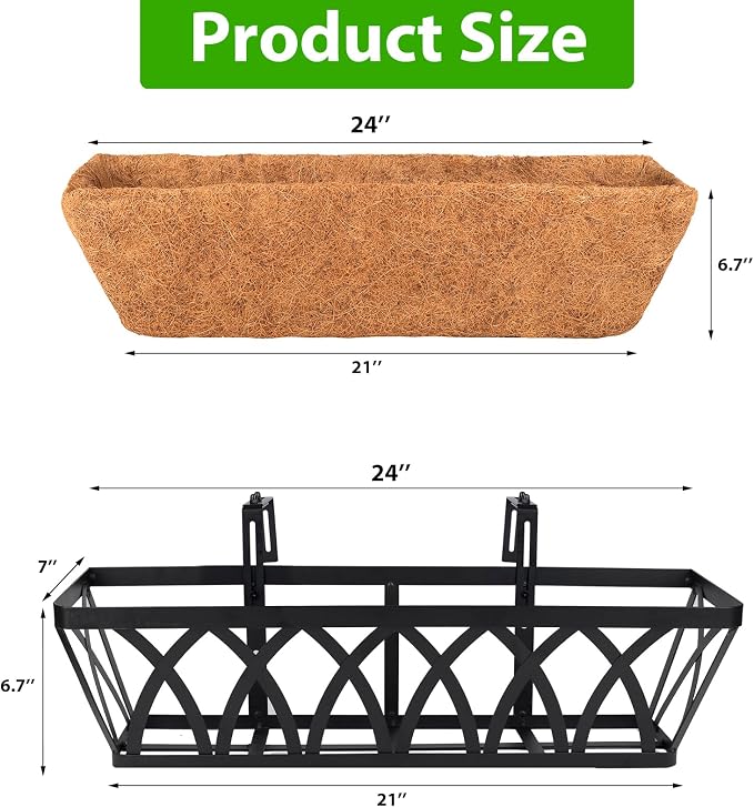 HKZ Deck Balcony Railing Planter Window Boxes - 3 Pack 24 Inch Planter Box, Balcony Planters Railing Hanging, Window Boxes Outdoor Fence Planters