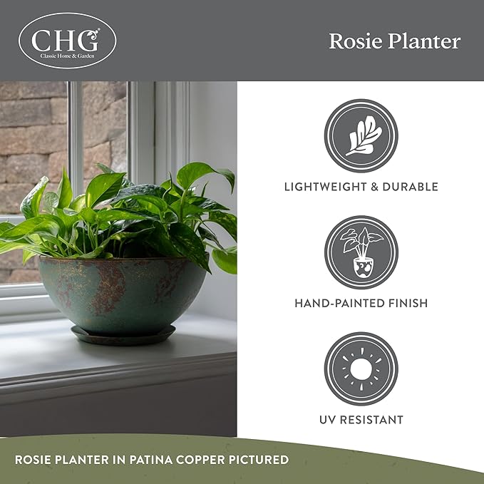 Classic Home and Garden by Growscape Rosie Modern Planter w/Drainage - Contemporary Planter Bowls - Shallow Round Vases for Small Plants - Versatile Indoor & Outdoor Pots (10” Northern Lights)