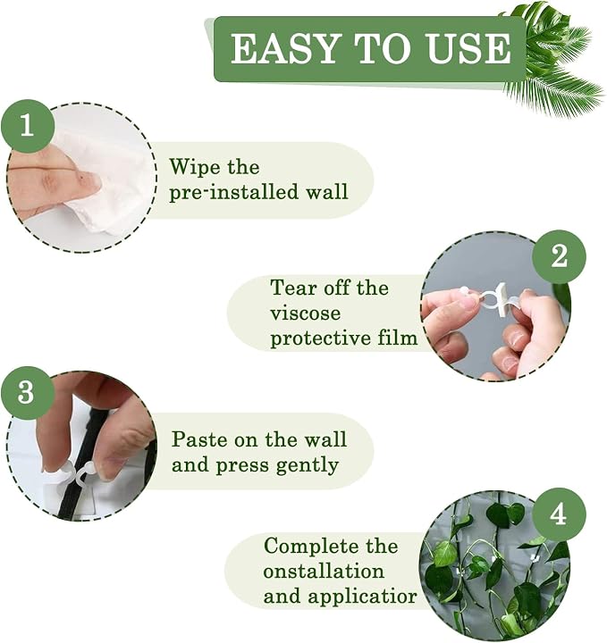 Tmofs 100Pcs Plant Climbing Wall Fixture Clips,Plant Fixer Invisible Wall Vines Fixing Clips Self-Adhesive Clips Plant Vine Traction for Indoor Outdoor Decoration and Cable Wire Fixing (White)