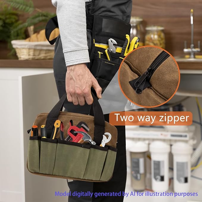 12-Inch Heavy Duty Tool Bag, Close Top Wide Mouth Tool Organizer Bag,Large Capacity Tool Bags for Men, Storage Bag for Storage Handbag for Screwdrivers,Wrench,Pliers Hand Tools