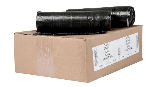 Aluf Plastics 33 Gallon 1 MIL Black Drawstring Tall Kitchen Garbage Bags - 34" x 40" - Pack of 150 - For Home, Kitchen, Restaurant, & Office