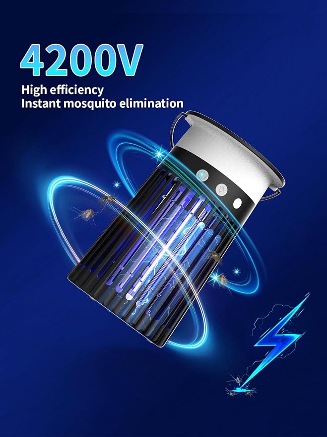 NEXLY SJZ-091 Solar Bug Zapper Portable Outdoor Waterproof Mosquito Killer Light Indoor Home Rechargeable Fruit Fly Trap Lamp 4200V Electric Gnat Traps for Room Garden Courtyard Kitchen Camping Patio