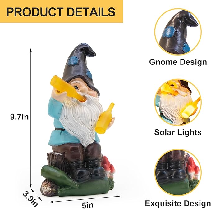 Dad Gifts for Fathers Day,Gnome Garden Decor Statue with Solar Light Lantern,Birthday Gifts for Men Women Mom Grandma,Funny Waterproof Resin Figurine Outdoor Decorations for Yard Patio Lawn Porch