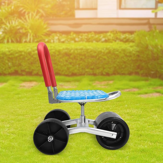 Rolling Garden Seat with Wheels,Rolling Garden Scooter, 360 Swivel Seat, Adjustable Seat Height,Use for Patio,Yard,and Outdoors