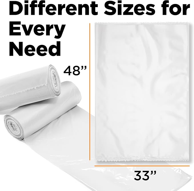 42 Gallon Trash Bags, 3 Mil Contractor Bags, Large Trash Can Liners, 33 x 48", For Large Trash Cans - For Outdoor, Lawn, Custodian, Landscape, Leaf, Recycling - Made in USA - (CLEAR, 50 COUNT)