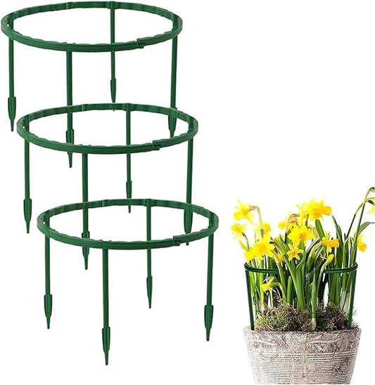 12 Pieces Plant Support Plant Stakes Plastic Cage Holder Small Plant Support Ring for Potted Plants, Stackable 3 Tier Garden Flower Support, Indoor and Outdoor Plants, 5.5" Wide x 5.5" High