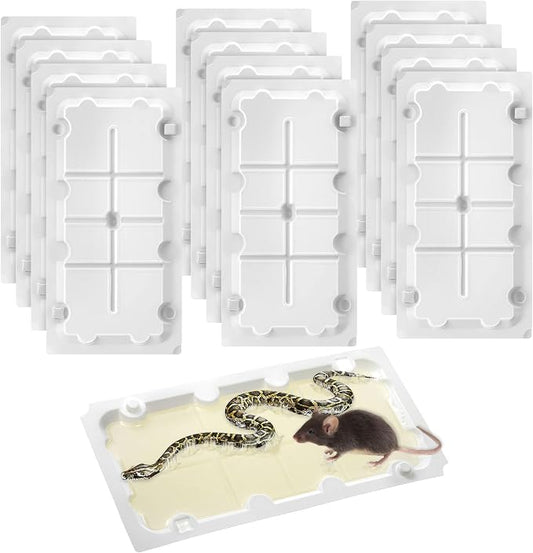 Qualirey 12 Pack Rat Glue Traps 10x5 Inch, Pre-Baited Heavy Duty Mouse Sticky Traps for Mice Snakes Roaches, Large Adhesive Glue Boards with Peanut Scent, No Touch Disposal, Indoor Outdoor (White)