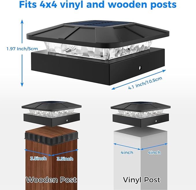 Peasur 6 Packs 4x4 Post Solar Lights with 3 Modes, Waterproof LED Solar Cap Lights for 4×4/3.5×3.5 Wood/Vinyl Posts, Post Top Lighting Outdoor for Fence Deck Mailbox Porch Railing