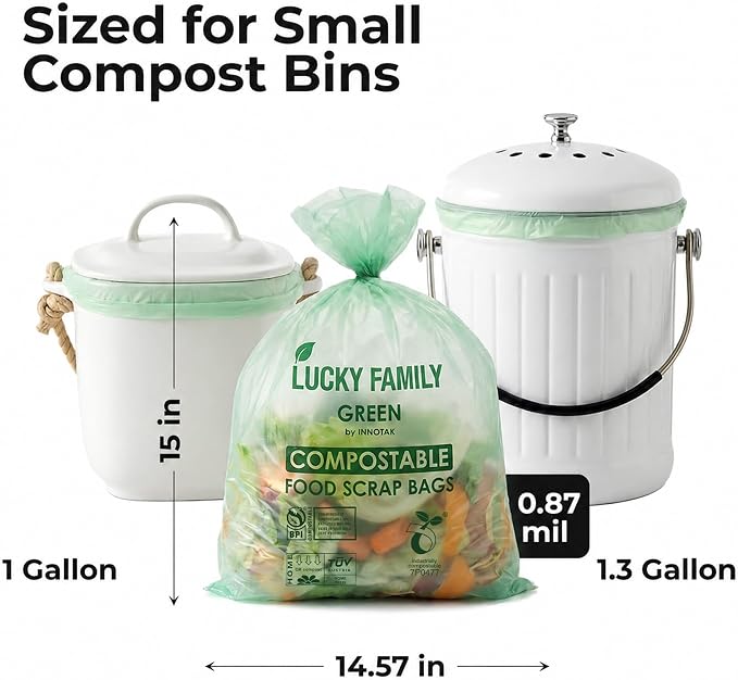 Compostable Trash Bags for Kitchen Compost Bins – 1.3 Gallon Small Compost Bags for Countertop Bin, Green Compostable Bags, BPI Certified ASTM D6400, Leak-Resistant Food Waste Bags (50 Count)