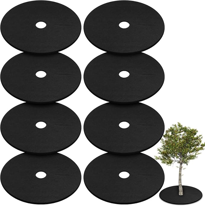 Shimeyao 8 Pack 32.2 Inch Non Woven Tree Mulch Ring Thickened Tree Mat Protector Reusable Trees Weed Mat Round Fabric Trees Root Barrier or Landscape Weed Barrier Plant Root Protection(Black)