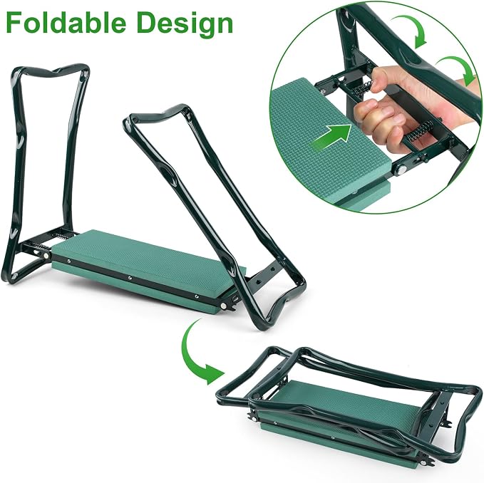 Garden Kneeler and Seat, Multifunctional Garden Kneeling Bench, Folding Gardening Stool, with a Tool Bags, EVA Foam Pad Outdoor Portable Kneeler Gardening Gifts for Women Men