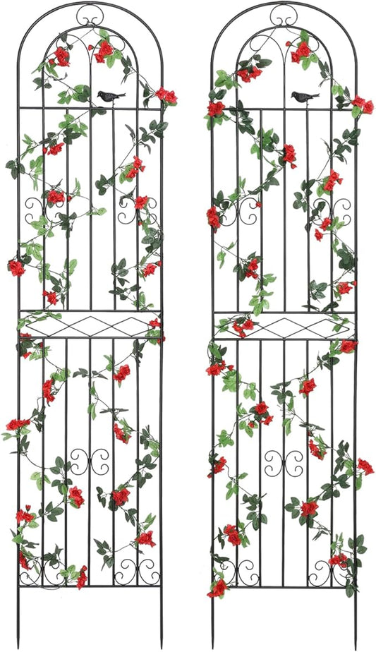 2 Pack 86.7" H x 19.7" W Metal Garden Trellis with Black Coating, Wire Lattice Grid Panel for Climbing Plants Outdoor Roses Vine Cucumbers Vegetables Flower Support (86.7" H, 2 Pack)