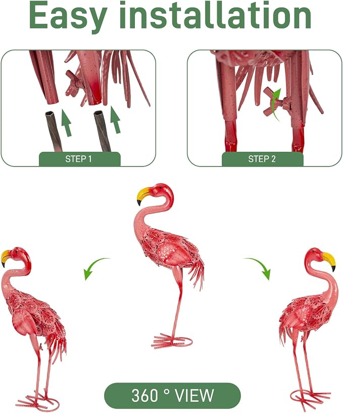 Metal Flamingo Garden Statues Outdoor Decor, Pink Flamingo Outdoor Sculptures Yard Art Decoration for Home Patio Lawn Backyard, Gift for Women Lovers Moms