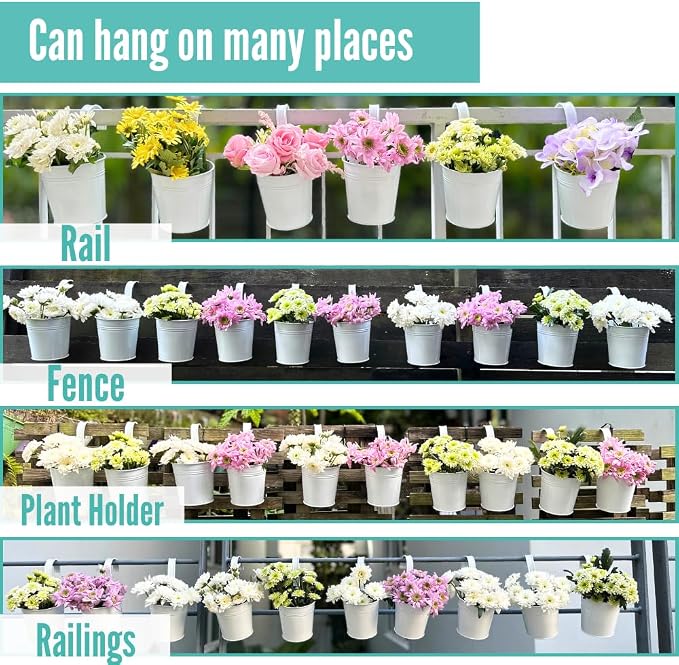 LaLaGreen Rail Planter (6 Inch, 12 Pack) Black Large Metal Hanging Flower Railing Fence Balcony Gardening for Apartment Patio Planters Outdoor Deck Decoration Modern Garden Iron Porch Decor Pots