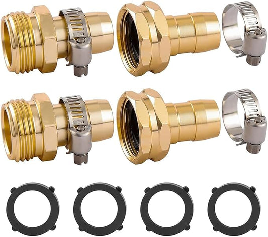 2 Set Garden Hose Repair Connector with Clamps, Fit for 3/4" or 5/8" Garden Hose Fitting, 5/8" Barb x 3/4" GHT Garden Hose Adapter/Fittings, Water Hose Repair Kit