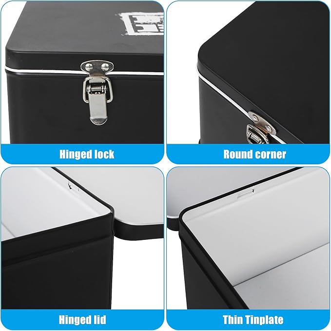DreamsEden Metal Seed Organizer Storage Box - Rustic Garden Seed Saver Container for Packets with Hinged Lid Gifts for Homesteader Gardening (Black)