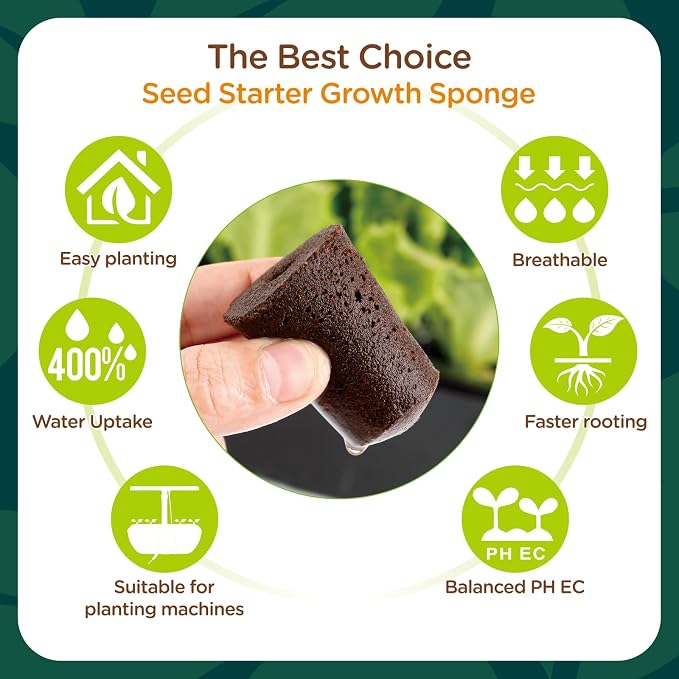 70 Count Grow Sponge Hydroponic Refill, Hydroponic Sponge Seed Starter Plug, Pre-Drilled Hydroponic Pod for Seeds, Cuttings, Herbs, Lettuce, Indoor Garden Growing System