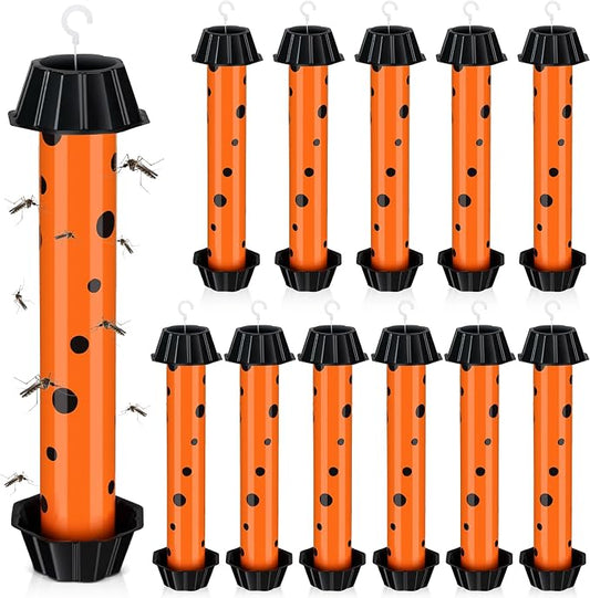 12 Pcs Sticky Fly Trap Fly Stick Indoor Outdoor Long Lasting Adhesive Fly Catcher with Hanging Hook for Wasps Gnats Bugs Insects Moths Fruit Flies Mosquitoes Spiders Fleas (Orange, Black)
