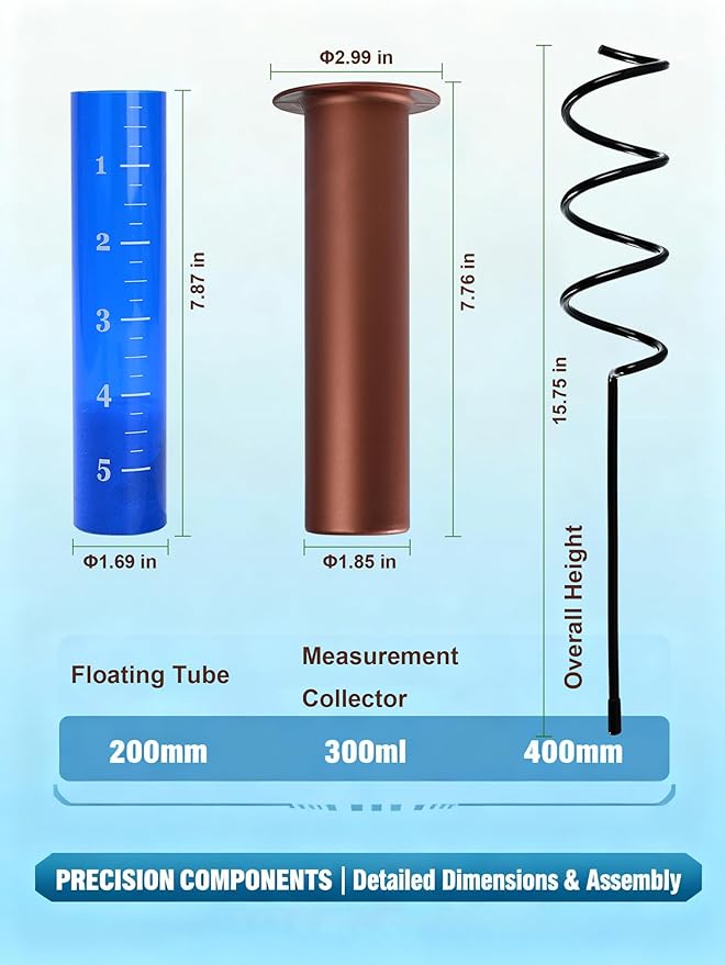 7.8 Inch Large Rain Gauge Outdoor, Freeze Proof & UV Resistant Easy-Read Design with Long Steel Stake, Accurate Rainfall Measuring Tool for Garden Yard Lawn Irrigation