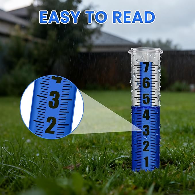 2P Plastic Rain Gauge Replacement Tube, 7" Capacity Rain Gauge Outdoor Freeze Proof with Accurate Rainfall Measurement and Crack Resistant for Home, Garden, Yard