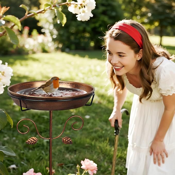 Ieuan 35.4" Tall Metal Bird Bath for Outdoors with 2.2" Deep and 12'' Dia Bowl, Removable, Easy - Clean, Vintage Freestanding Birdbaths & Birdfeeder for Garden Yard Lawn Decor, Glod