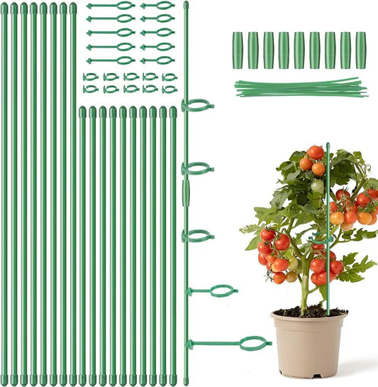 16inch & 12inch Plant Stakes, 18Pcs Adjustable Plant Support Stake Plant Sticks for Indoor Outdoor Green Poles with Rings Clips & Ties for Potted Plants Monstera Tomato Orchid Flower