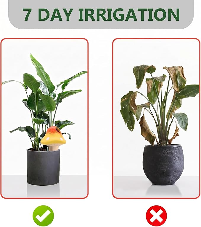 4 Pack Terracotta Watering Spikes, Vacation Self-Watering Planters Insert, Slow Release Watering Devices for Vacation Plant Watering,Mushroom Shape