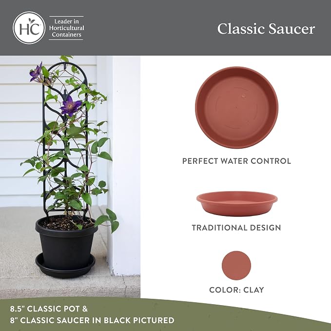 The HC Companies 6 Inch Classic Round Plant Saucer, Lightweight UV-Resistant Plastic Outdoor & Indoor Flower Pot Tray, 4-Pack Plant Pot Trays for Garden & Home Decor, Clay