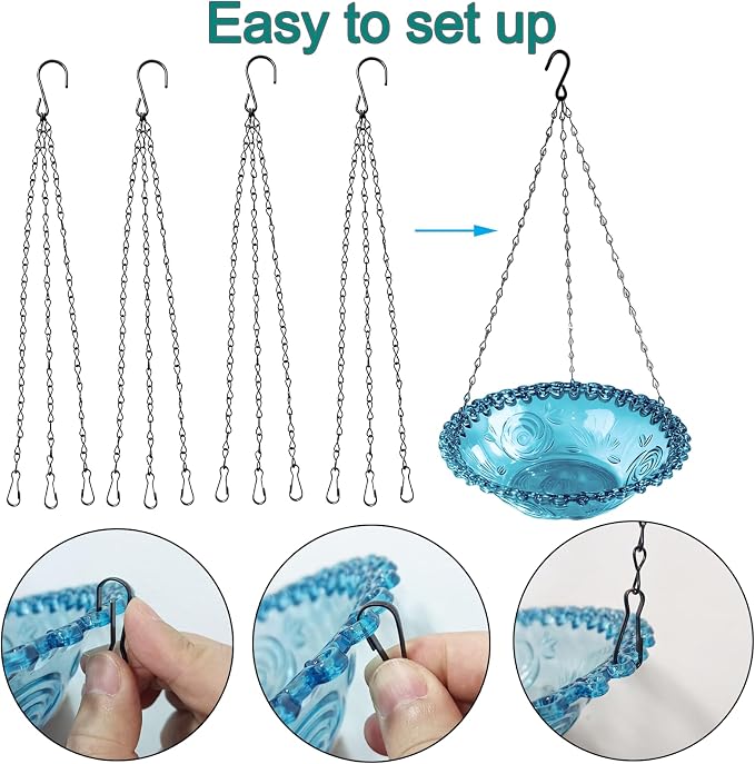 4 Pack Blue Hanging Bird Bath & Feeder, Plastic Water Seed Tray, Outdoor Decor for Wild Birds & Garden Yard
