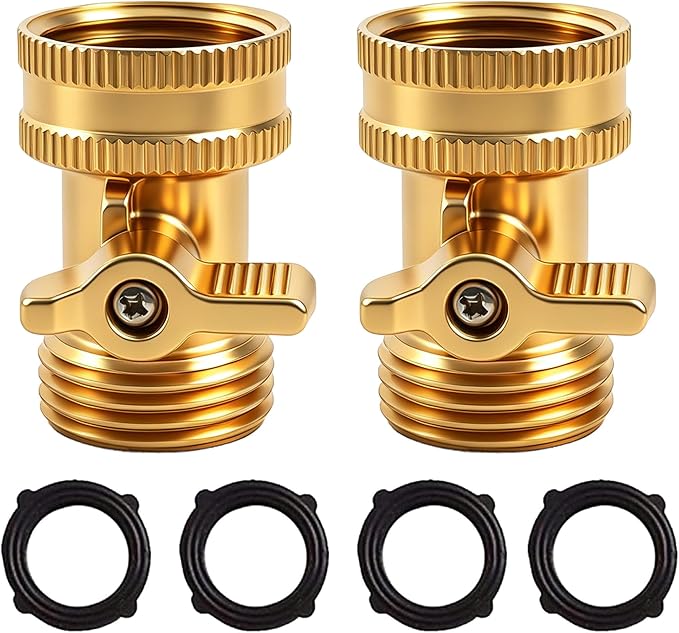 Xiny Tool Brass Garden Hose Shut Off Valve, 2 Pack Heavy Duty 3/4 Inch Solid Brass Garden Hose Shut Off Valve with 10 Extra Rubber Washers