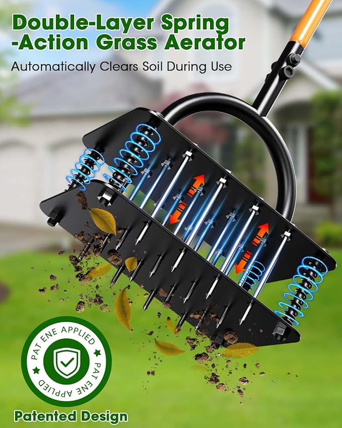 Manual Lawn Aerator Tool, Grass & Yard Aerator, Lightweight 7.7 lb with 21 × 3.5" Steel Spikes, Ergonomic Automatic Reset Design, Deep Soil Aeration for Healthier Lawns