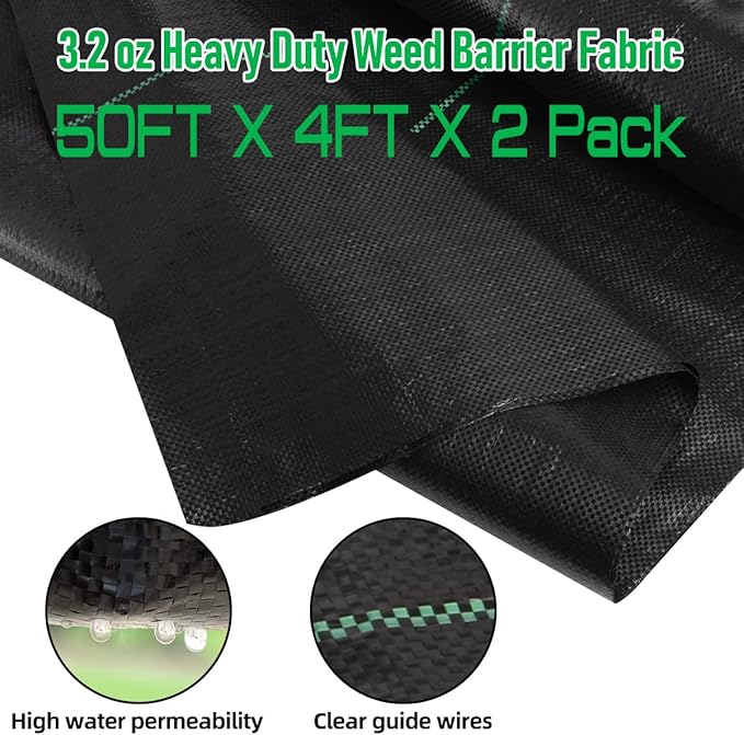 LAVEVE 4FT x 100FT Weed Barrier Landscape Fabric Heavy Duty, 3.2oz Premium Garden Ground Cover Mat for Weed Control, Gardening, Plant Beds and Farming