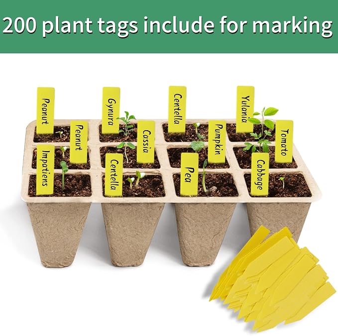 240 Cells Seed Starter Tray, 20 Pack Seed Starter Kit for Planting Seeds, Biodegradable Peat Pots, Value Germination Kit with 200 Plant Labels, 2 Transplanting Tools, 1 Spray Bottle