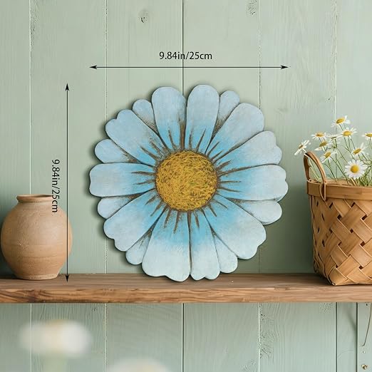 2 Pack Daisy Cement Stepping Stones 10 Inch, Heavy Duty Garden Pathway Stones, Non Slip Outdoor Walkway Decor for Yard Patio Lawn, Weather Resistant Cement Stepping Stones (Blue)