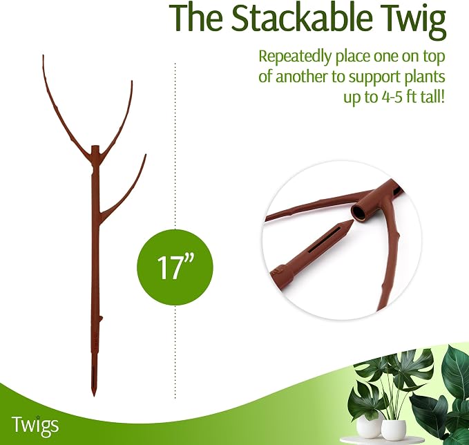 Twigs GA - Stackable Plant Support Stakes, Indoor & Outdoor Houseplant Stem Support, Garden Accessories, Durable Trellis Alternative for Climbing & Potted Plants - Begonia Red, 10 Pack, 17" L