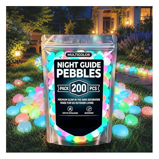 Night Guide Pebbles, 2026 New Colorful Luminous Garden Stones, Rainbow Glow in the Dark Stepping Rocks Outdoor Landscaping Decor Glowing Stones Fish Tank Aquarium Decorations 200PCS