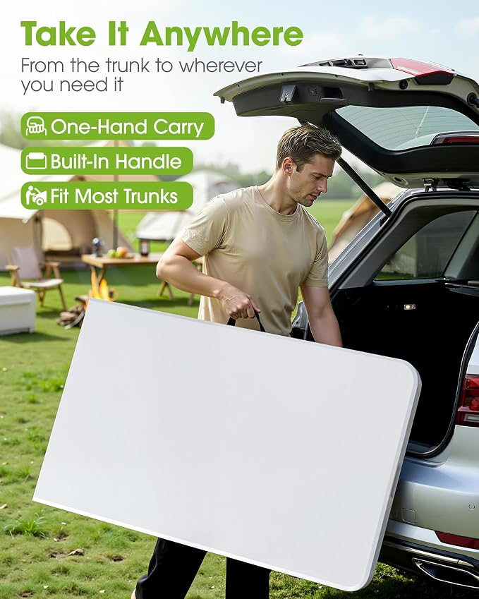 Pureegg 8FT Folding Table - No Assembly Required, Versatile Dining Table with Carrying Handle & Tabletop Safety Lock, Portable Foldable Table for Party, Craft, Camping, Picnic, White