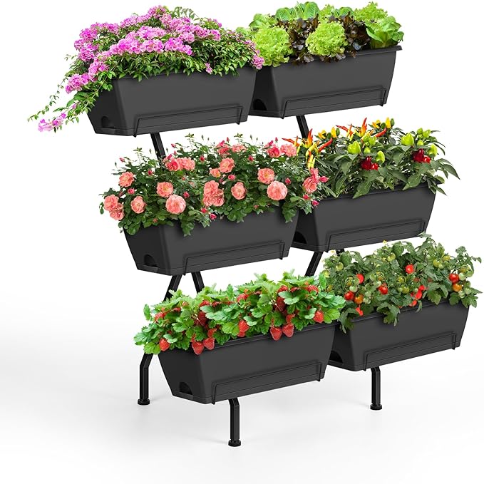 Raised Garden Beds with 6 Garden Planter Boxes Indoor Outdoor Vertical Raised Bed for Gardening Standing Planter Box with Legs, 3 Tier Elevated Herbs Flowers Garden Planter for Patio, Balcony, Gray