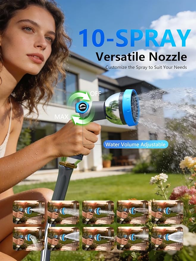 Retractable Garden Hose Reel 1/2 in x 65 ft Heavy Duty Automatic Water Hose Reel with 10-Function Sprayer Nozzle Kink-Free Auto Rewind Any-Length Lock 180° Swivel UV Resistant - Dark Gray
